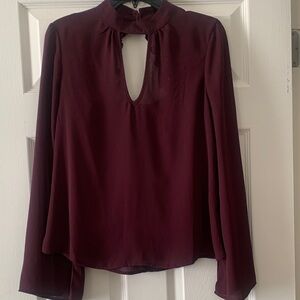 Band of Gypsies Wine Keyhole Long-Sleeve Blouse